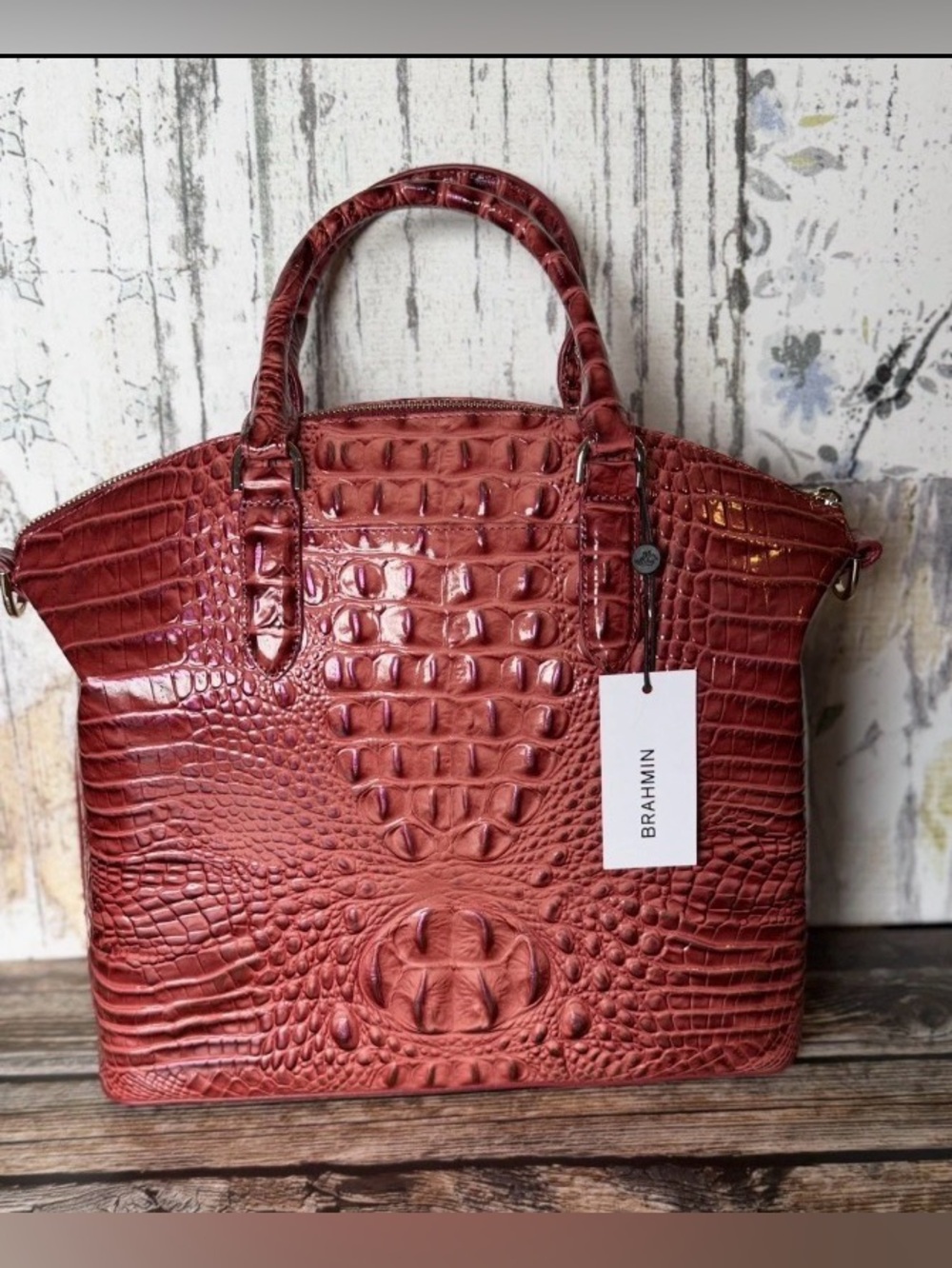 Brahmin Large Duxbury Coquette Ombre NWT Vintage Red /Tipping EYE ON EACH SIDE